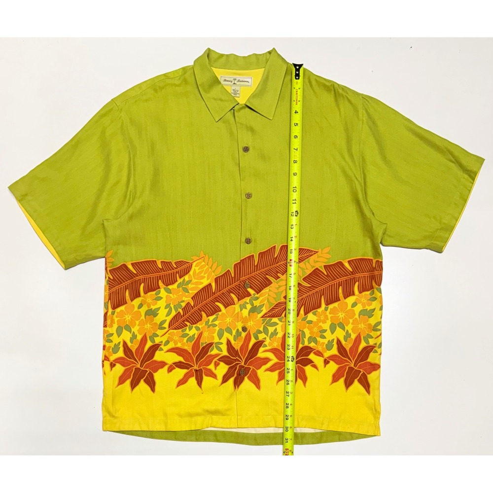 Tommy Bahama Mens Large Silk Herringbone Tropical Floral Camp Shirt Green